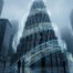 Ilustración digital de una torre de servidores en una gran ciudad que representa el concepto de Babel y la centralización de la Inteligencia Artificial analizado en la encíclica Magnifica Humanitas.